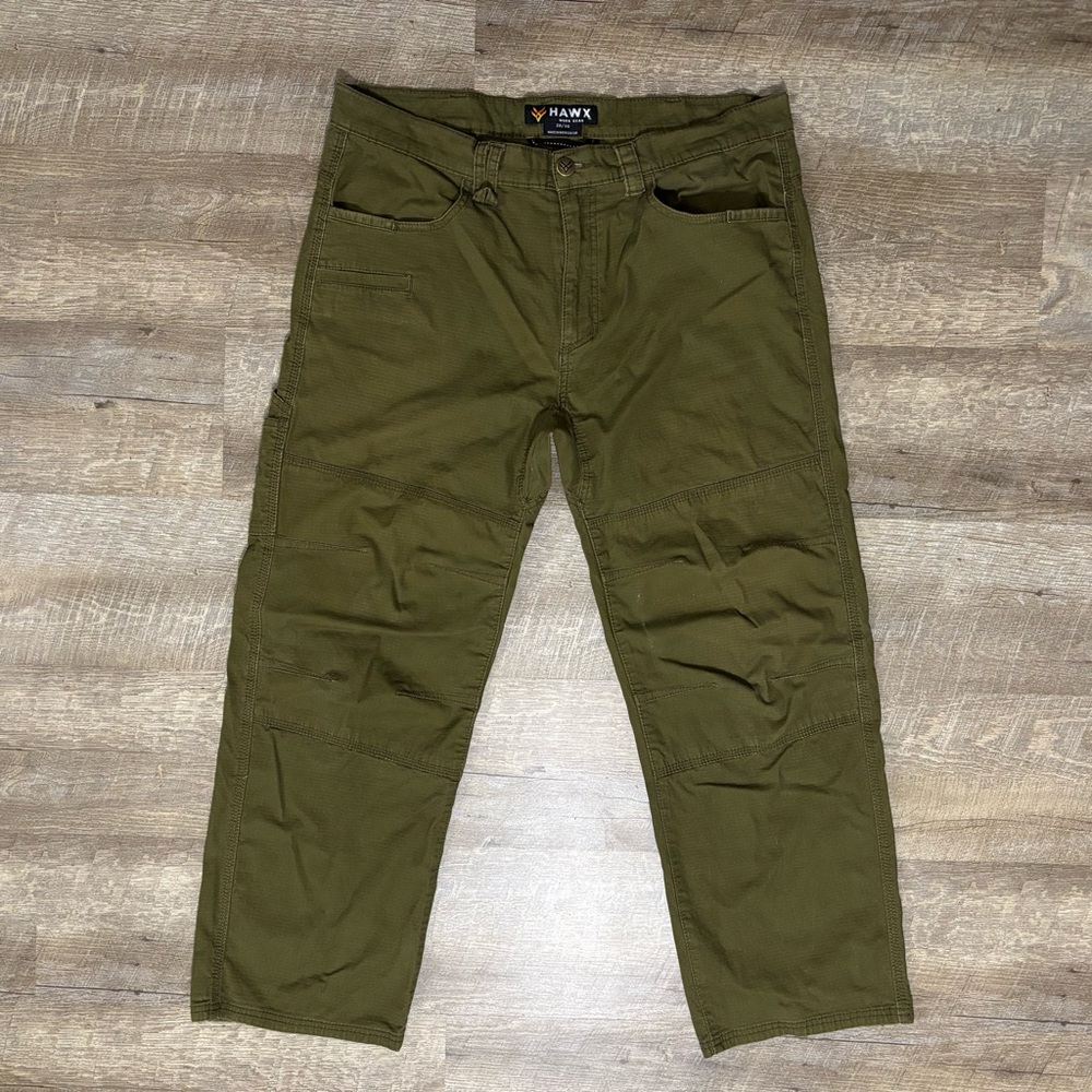 Hawx Work Gear Pants Men 38X30 Reinforced Double Knee Green Straight Leg Cargo